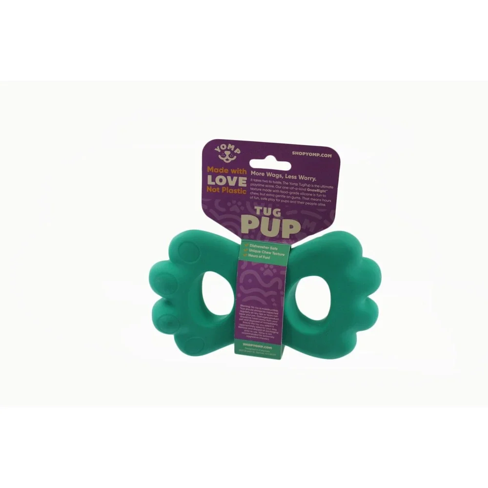 Yomp Tug Pup Silicone Dog Toy Teal Paw Shape BPA Free for Dogs Up to‎ 60lbs